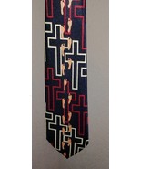 Cross Footsteps Renaissance Tie Necktie Handmade Feet Navy Christian Mens - $33.47 CAD