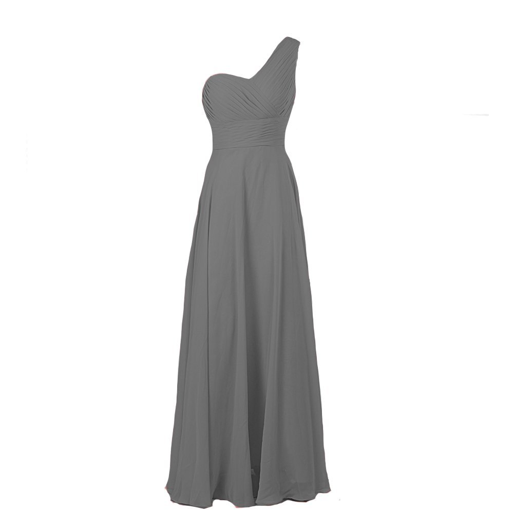 Kivary Women's A Line Chiffon One Shoulder Long Prom Bridesmaid Dresses Grey US