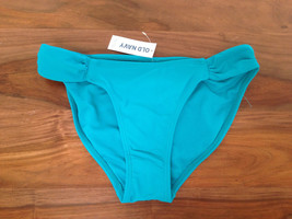 New Old Navy Teal Blue Ruched Side Lined Nylon Cheeky Bikini Bottom Swim S - £10.97 GBP
