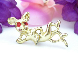 SEXY Pose MOUSE PIN Vintage Brooch Anthropomorphic Suit Coat Red Eyes Goldtone - £11.78 GBP