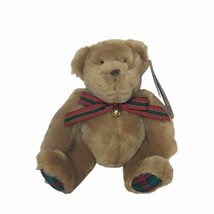 American Greetings Christmas Teddy Bear Plaid Bell Stuffed Animal 6&quot; - £20.39 GBP