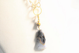 Agate Slice Double chain Pendant, 30 inch adjustable - £23.62 GBP
