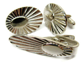 Cufflinks Set Speidel Oval Starburst Silver Tone Vintage Cuff Links Tux Shirt - £43.51 GBP