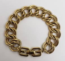 Vintage Givenchy Chain Bracelet Gold Tone Curb Links Double G Logo Clasp Signed - £157.86 GBP