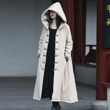 Johnature Women Chinese Style Hooded Parkas Thick Warm Cotton Linen Coats 2023 W - £94.05 GBP