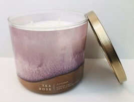 Bath &amp; Body Works White Barn TEA ROSE 3-Wick Candle Scented Essential Oils - $26.50