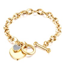 Love Heart Charm Bracelets For Women Gold Silver Color Stainless steel Bracelet& - £10.47 GBP