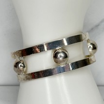 Vintage Mexico Silver Tone Studded Open Back Cuff Bracelet - £19.41 GBP