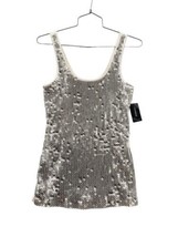Express NWT Womens White Silver Sleeveless Sexy Basic Sequin Tank Top Size M - £11.89 GBP