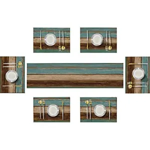 New Emvency Vintage Blue Grey Table Runner And Placemats Set Of 6 Modern Abstrac - £42.59 GBP