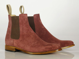 Handmade Men&#39;s Red Blood Suede Ankle Boots, Men Designer Fashion Boots - £128.28 GBP