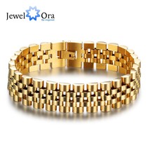 Luxury Gold Color Stainless Steel Bracelet 200mm Wristband Men Jewelry Bracelets - £16.97 GBP