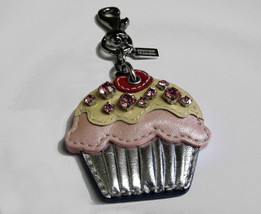 Coach Leather Jeweled Cupcake Silver Pink Key Fob Keychain Purse Charm 93088 - £78.89 GBP