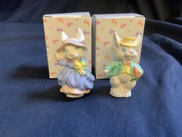 2 Vtg Russ Miniature Figurines Easter Bunny Garden Gentry With boxes - £14.90 GBP