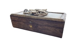 Small Wooden Jewelry Box with Flowers 9.5&quot;x5&quot; Craft Box Storage Decorative - £11.82 GBP