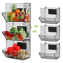 Metal Wire Basket Wall Mount, 3 Tier Wall Storage Basket Organizer With Hanging  - £58.51 GBP