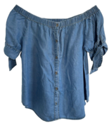 HAUTE MONDE Women&#39;s Button Down Top Off Shoulder w/Ties Soft Tencel Size... - $263.24 MXN