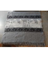 Wool Grey Rectangular Shawl Wrap Scarf Fringe Camels Pryamids Heirogliph... - $23.18