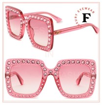 Gucci Hollywood Forever 0148 Pink Crystal Stud Rectangular Sunglasses GG0148 003 - £763.85 GBP