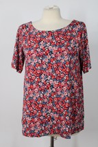 NWT J Jill S Pink Blue Floral Short Sleeve Jersey Wearever Top - £20.92 GBP