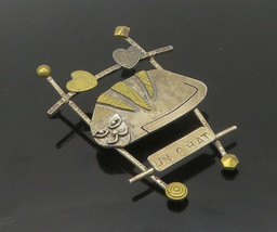 925 Sterling Silver - Vintage Modernist Un Chat Etched 2 Tone Brooch Pin- BP7239 - £67.11 GBP