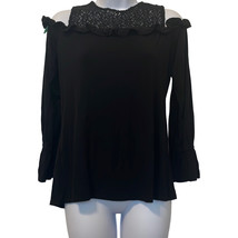 Daniel Rainn Womens Small Black Crochet Cold Shoulder Ruffle Blouse Top Shirt - £11.26 GBP