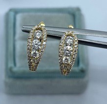 1.50Ct Round Cut Lab-Created Diamond Hoop Earrings 14K Yellow Gold Plated Silver - £89.66 GBP
