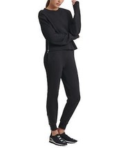 DKNY Womens Fleece Cropped Crew Neck Pullover Size X-Large Color Black - £53.68 GBP