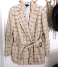 Anne Klein II Plaid Belted Tie Blazer Coat Jacket Wool Sz 12 - £39.51 GBP