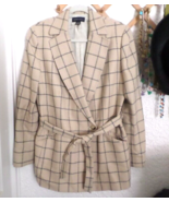 Anne Klein II Plaid Belted Tie Blazer Coat Jacket Wool Sz 12 - £39.10 GBP