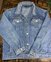 Vocal Womens Denim Pearl Jacket Embellished Button Up With Pockets Size XL - $54.40