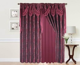 Charity Flowers Burgundy Curtains Windows Panels With Attached Valance 2 Pcs Set - £35.19 GBP