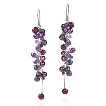 Elegantly Classy Purple Pearls &amp; Amethyst Long Dangle Earrings - £17.72 GBP