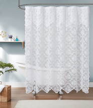 Linenzone 72&quot; X 72&quot; Lace Shower Curtains with Attached Valance &amp; Tassels. Lace F - £31.90 GBP