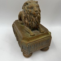 Lion Figure On A Pedestal Sculpture Vintage Antique Mcm Gold Hollywood - $45.46