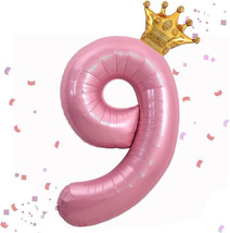 40 Inch Pink Number 9 &amp; Mini Crown Balloon for Birthday Party Decorations - £5.27 GBP