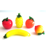 Lot Of 5 Vintage Glass Art Fruits Decor Apple Orange Pineapple Banana Peach - $692.61 MXN