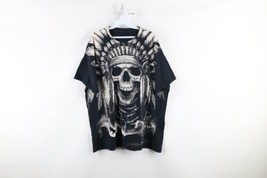 Vintage Streetwear Mens XL Faded Skull Native American All Over Print T-Shirt - £31.43 GBP