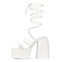 New Sexy Women Sandals Shoes Summer Chunky High Heels Platform Rome Shoes Lace U - £100.40 GBP