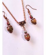 Unakite Agate copper jewelry set necklace earrings Boho set  Copper set ... - $73.24 CAD