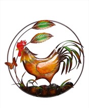 Rooster Plaque Metal Round 20" Diameter Country Farm House Chickens 3D Detail