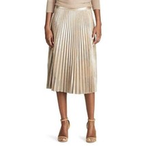 Womens Skirt Chaps Gold Metallic Foil Fx Suede Pleated Pencil Midi-size 10 - £23.81 GBP