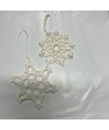 Handmade Crochet Snowflake Tree Ornaments Lot of 2 White Rustic Folk Art - $6.88