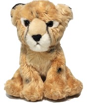 Plush Leopard Cheetah Baby Cub Cat Sitting Realistic Animal Plush Toy 8.5&quot; - £19.65 GBP
