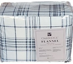 Oakridge ~ 4-Piece Set ~ King ~ Flannel Sheets ~ Navy Black Plaid ~ 100% Cotton - £58.81 GBP