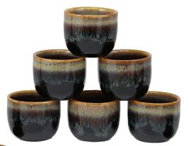 Glazed Ceramic Brown And White Japanese Wine Ochoko Sake Cup Pack of 6 Cups - $24.99