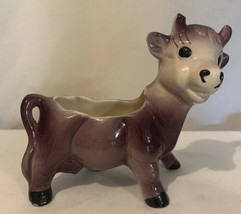 Vintage Purple Cow Bull Ceramic Figurine Small Planter - $21.78