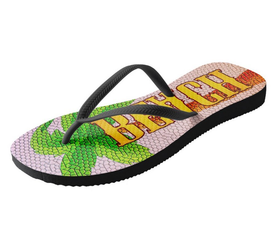 Beach Cowgirl Sunset PREMIUM Flip Flops - Thick Havana Style - Thin Black Straps