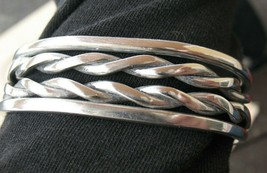 VTG Silver Plate Double Twisted Open Braided Cuff Bracelet Handcrafted - $28.99