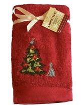 Avanti Christmas Tree Cat Red Hand Towels Embroidered Set of 2 Bath Bath... - £30.96 GBP